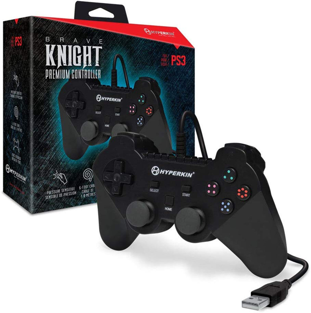 Manette Filaire Hyperkin « Brave Knight » Premium pour PS3 (Noir)